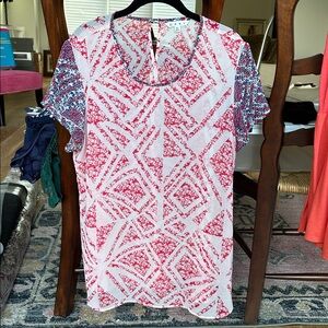 CAbi Red and Blue Floral Top